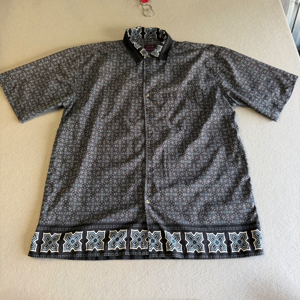 Jack Hollywood Mens XL Short Sleeve Button Down Shirt Geometric Print Black Blue